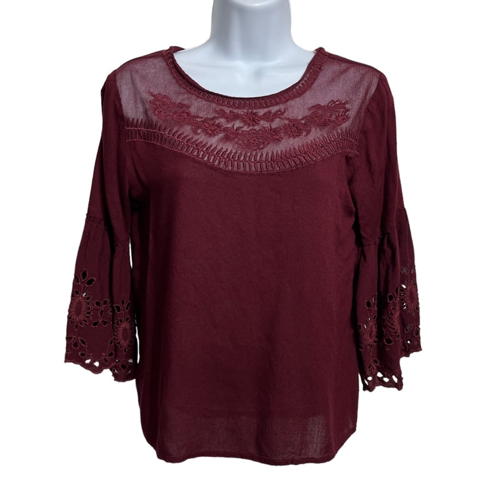 Hippie Laundry burgundy bell-sleeve top, EUC